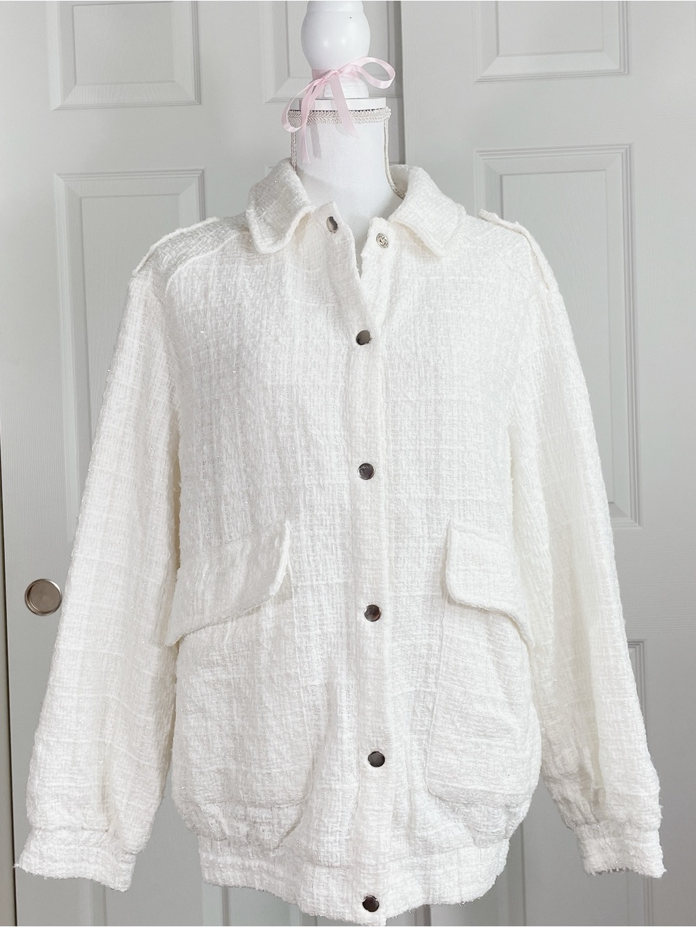 SHEIN Cream Textured Button-Front Jacket